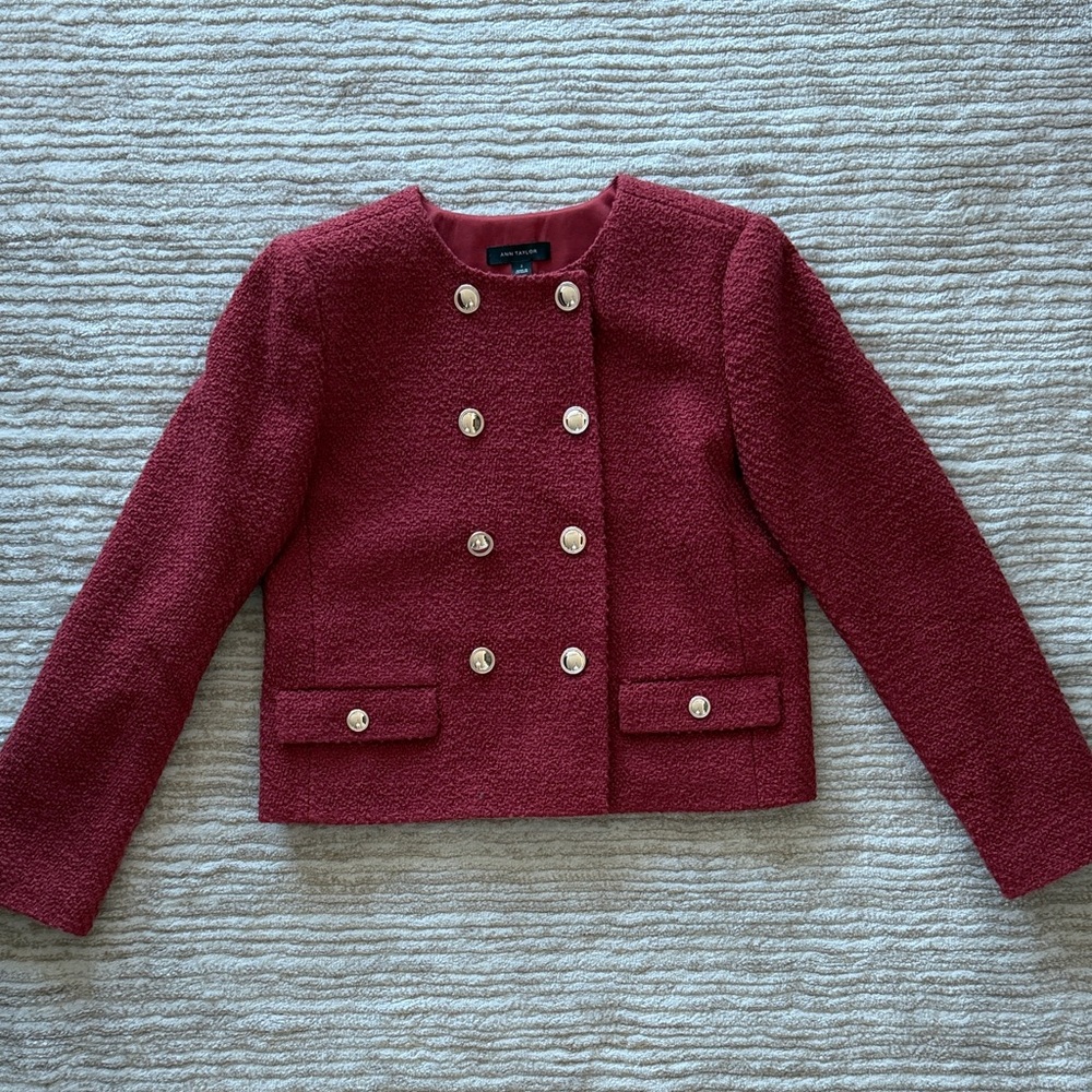 Ann Taylor Double-Breasted Blazer - Burgundy